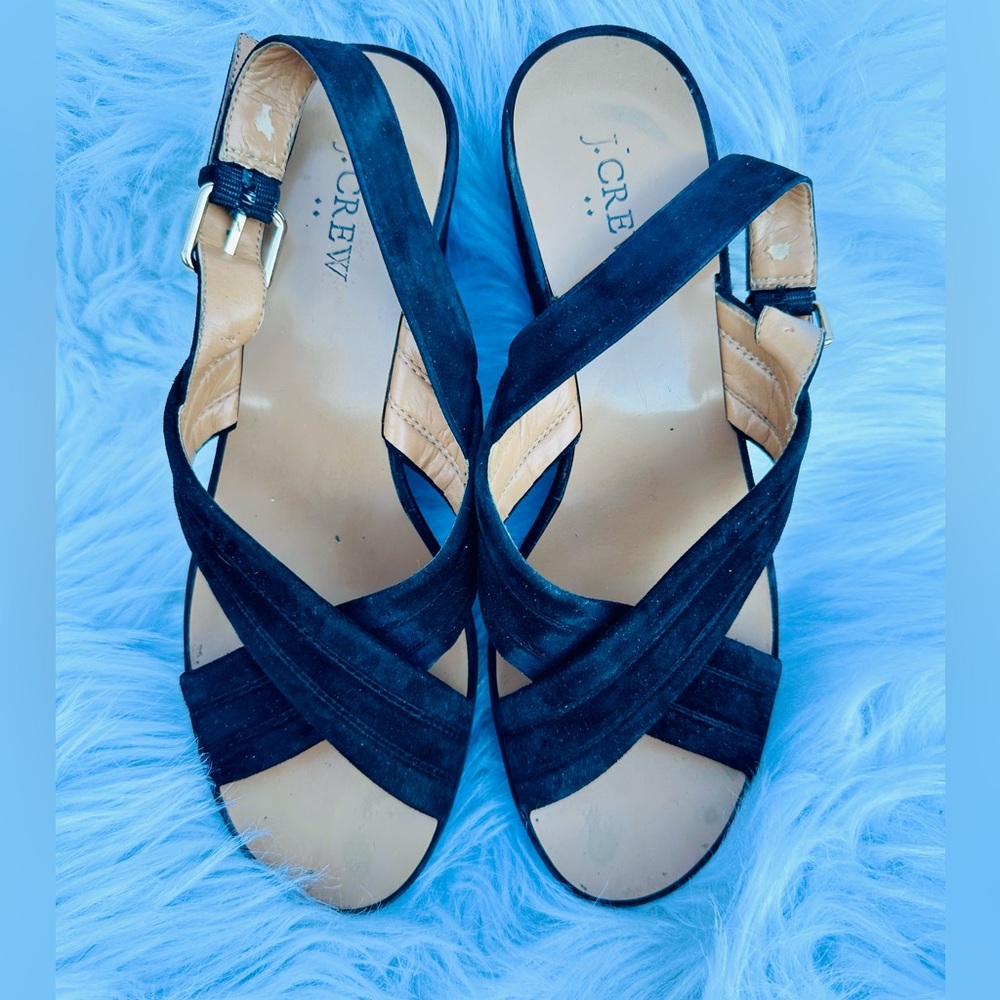 EUC J. Crew Black Wedge Sandals Size 7.5‎